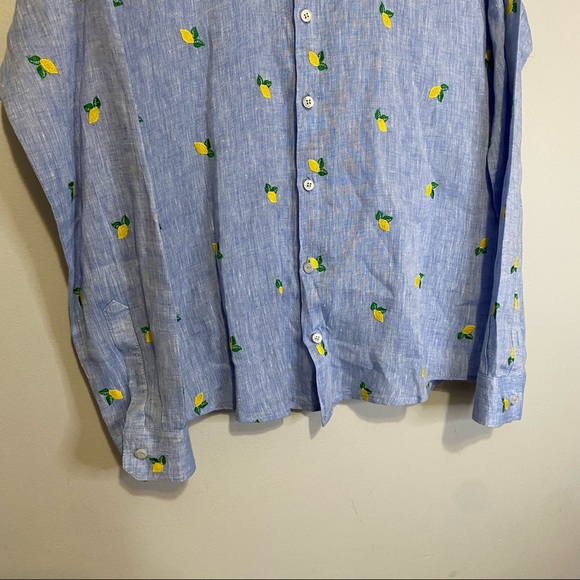 Idillio Positano Embroidered Lemon Long Sleeve Linen Button Up Shirt Men's Large - Picture 3 of 8